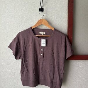 Madewell Short Sleeve Henley Top in Mauve Brown